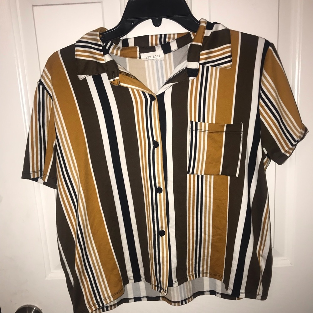 Button up crop top shirt.
